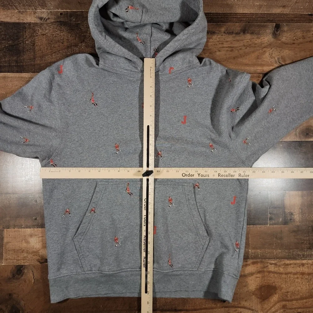 Jordan Hoodie Sweatshirt Men Medium Gray Essential Jumpman All Over Print Y2K